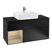 V&B Meuble sous lavabo Finion 120 cm, placage bois, tiroir gauche, bleu mat laqué