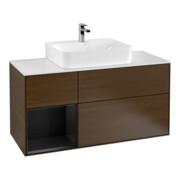 V&B Meuble sous lavabo Finion 120 cm, placage bois, tiroir gauche, bleu mat, noyer veinée