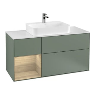V&B Meuble sous lavabo Finion 120 cm, placage bois, tiroir gauche, olivier mat laqué