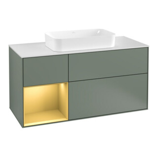 V&B Meuble sous lavabo Finion 120 cm, placage bois, tiroir gauche, olivier mat laqué