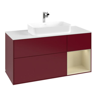 V&B Meuble sous lavabo Finion 120 cm, placage bois, tiroir, gris mat, poignée métal
