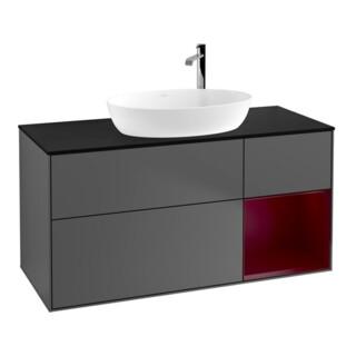 V&B Meuble sous lavabo Finion 120 cm, placage bois, tiroir, laqué, anthracite mat
