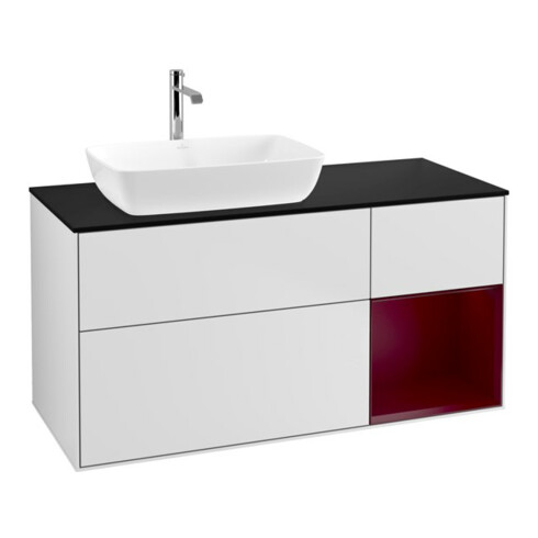 V&B Meuble sous lavabo Finion 120 cm, placage bois, tiroir, laqué blanc, laqué