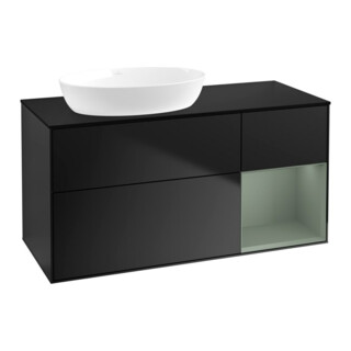 V&B Meuble sous lavabo Finion 120 cm, placage bois, tiroir, laqué bleu