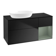 V&B Meuble sous lavabo Finion 120 cm, placage bois, tiroir, laqué bleu-1