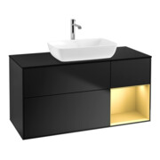 V&B Meuble sous lavabo Finion 120 cm, placage bois, tiroir laqué, bleu laqué