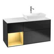 V&B Meuble sous lavabo Finion 120 cm, placage bois, tiroir laqué, bleu laqué-1