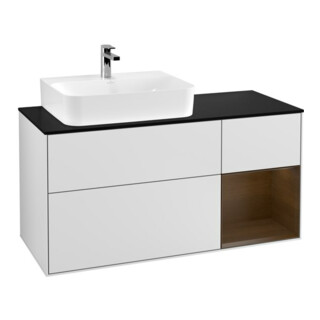 V&B Meuble sous lavabo Finion 120 cm, placage bois, tiroir réglable, blanc mat laqué