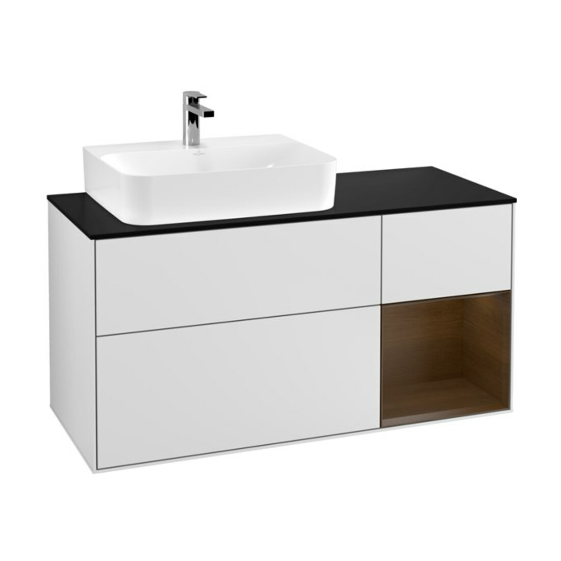 V&B Meuble sous lavabo Finion 120 cm, placage bois, tiroir réglable, blanc mat laqué