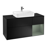 V&B Meuble sous lavabo Finion 120 cm, placage bois, tiroir réglable, bleu mat laqué