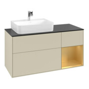 V&B Meuble sous lavabo Finion 120 cm, placage bois, tiroir réglable, gris mat laqué