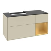 V&B Meuble sous lavabo Finion 120 cm, placage bois, tiroir réglable, gris mat laqué-3