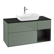 V&B Meuble sous lavabo Finion 120 cm, placage bois, tiroirs bleus laqués, olivier laqué
