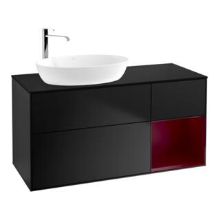 V&B Meuble sous lavabo Finion 120 cm, placage bois, tiroirs, laqué bleu