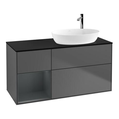 V&B Meuble sous lavabo Finion 120 cm, placage bois, tiroirs médian, laqué, anthracite m