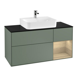V&B Meuble sous lavabo Finion 120 cm, placage bois, tiroirs, olivier mat laqué