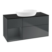 V&B Meuble sous lavabo Finion 120 cm, placage bouleau, chêne moyen mat laqué, mat blanc laqué