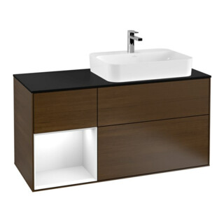 V&B Meuble sous lavabo Finion 120 cm, placage bouleau, face laquée blanche, noyer veneer