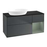 V&B Meuble sous-lavabo Finion 120 cm, placage bouleau, face olivier mat laqué, corps blanc mat laqué