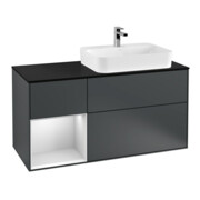 V&B Meuble sous lavabo Finion 120 cm, placage bouleau, laqué blanc mat, avec tiroir bleu mat