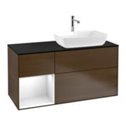 V&B Meuble sous lavabo Finion 120 cm, placage bouleau, laqué blanc, noyer veneer-1