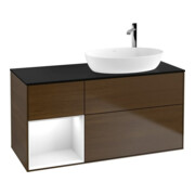 V&B Meuble sous lavabo Finion 120 cm, placage bouleau, laque blanche, noyer veneer