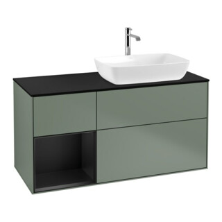 V&B Meuble sous lavabo Finion 120 cm, placage bouleau, laqué bleu, olivier laqué
