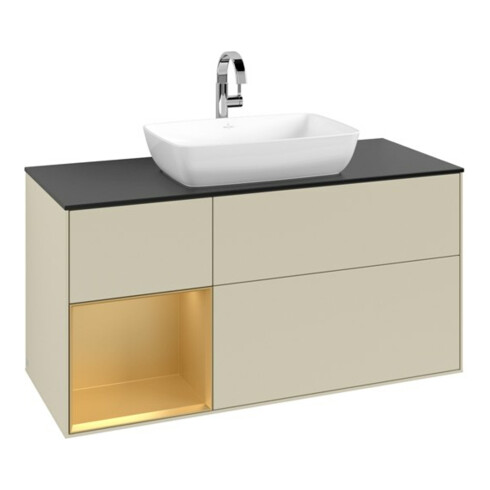 V&B Meuble sous lavabo Finion 120 cm, placage bouleau, laqué gris clair