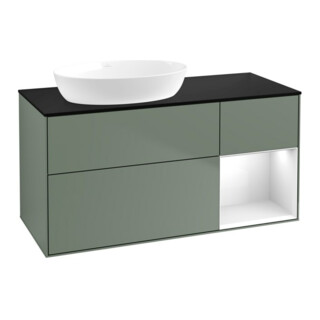 V&B Meuble sous-lavabo Finion 120 cm, placage bouleau, laque gris clair, olivier mat lacqué