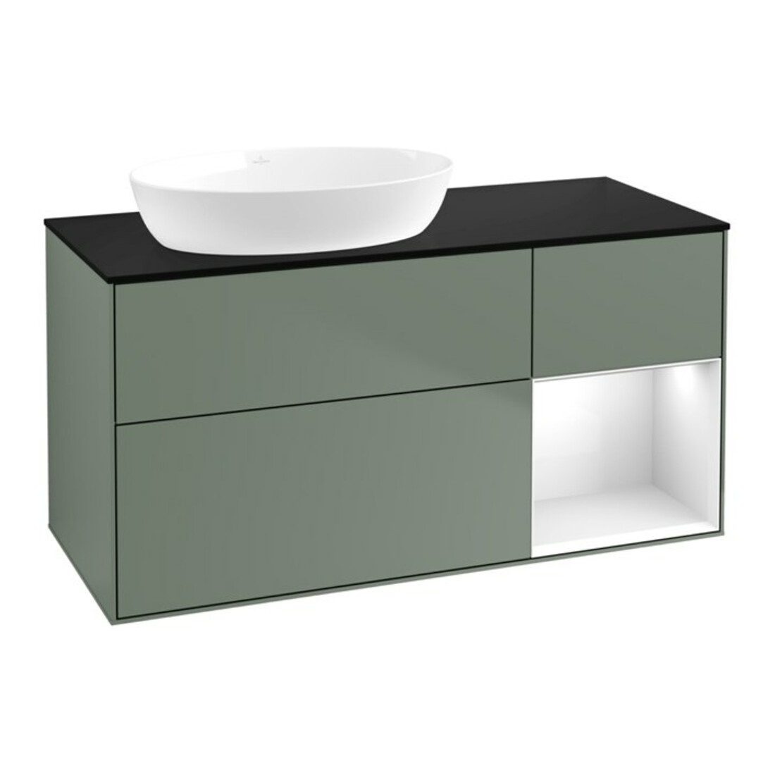 V&B Meuble sous-lavabo Finion 120 cm, placage bouleau, laque gris clair, olivier mat lacqué