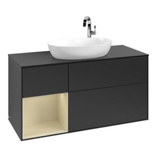 V&B Meuble sous-lavabo Finion 120 cm, placage bouleau, laque gris soie, blanc laqué