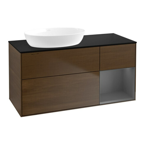 V&B Meuble sous lavabo Finion 120 cm, placage bouleau, laque, noyer veinée