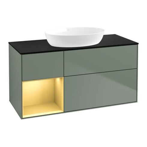 V&B Meuble sous lavabo Finion 120 cm, placage bouleau, laqué, olivier laqué