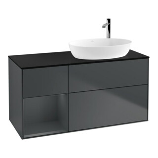 V&B Meuble sous lavabo Finion 120 cm, placage bouleau, laqué rouge, laqué bleu