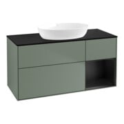 V&B Meuble sous lavabo Finion 120 cm, placage bouleau mat, façade bleue mate laquée, olivier mat laqué