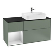 V&B Meuble sous lavabo Finion 120 cm, placage bouleau mat, laque blanc mat, olivier mat lacqué