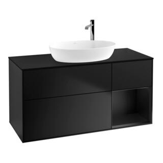 V&B Meuble sous lavabo Finion 120 cm, placage bouleau mat, laque bleue mat
