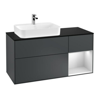 V&B Meuble sous lavabo Finion 120 cm, placage bouleau mat, rouge laqué mat, avec tiroir