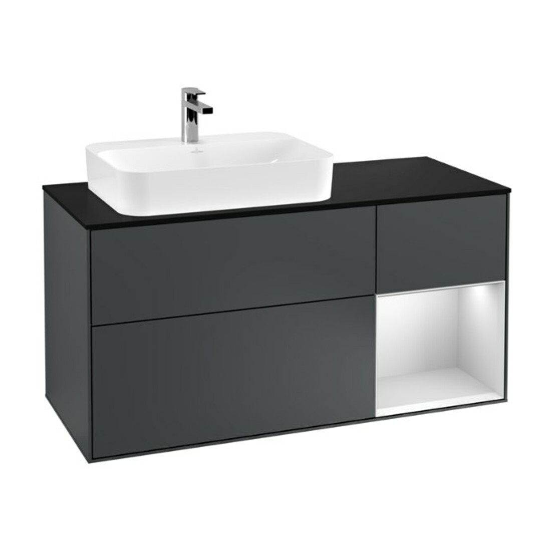V&B Meuble sous lavabo Finion 120 cm, placage bouleau mat, rouge laqué mat, avec tiroir