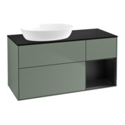 V&B Meuble sous lavabo Finion 120 cm, placage bouleau mat, tiroir bleu mat laqué, poignée mat laqué