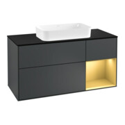 V&B Meuble sous lavabo Finion 120 cm, placage bouleau, poignées droite, mat bleu, mat laqué