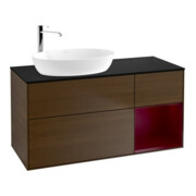 V&B Meuble sous lavabo Finion 120 cm, placage bouleau, porte à rainure, laqué, noyer veneer