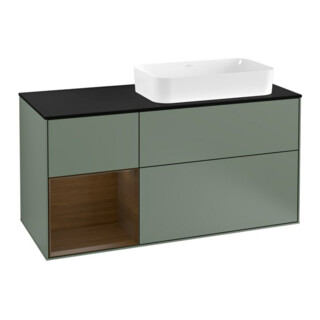 V&B Meuble sous lavabo Finion 120 cm, placage bouleau, porte gauche, olivier mat laqué
