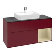 V&B Meuble sous lavabo Finion 120 cm, placage bouleau, rangement à droite, gris mat laqué, poignée métal-4