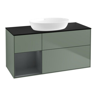 V&B Meuble sous lavabo Finion 120 cm, placage bouleau, rangement médium laqué, olivier laqué