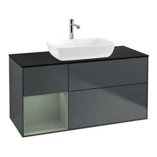 V&B Meuble sous lavabo Finion 120 cm, placage bouleau, rangement ouvert mat laqué, mat bleu mat laqué