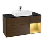 V&B Meuble sous lavabo Finion 120 cm, placage bouleau, rangement régulier, noyer veneer