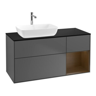 V&B Meuble sous lavabo Finion 120 cm, placage bouleau, rangement valet, anthracite mat