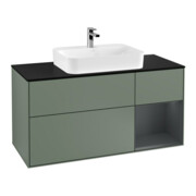 V&B Meuble sous lavabo Finion 120 cm, placage bouleau, rouge mat brillant, olivier mat laqué