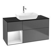 V&B Meuble sous lavabo Finion 120 cm, placage bouleau, tiroir blanc mat, anthracite mat